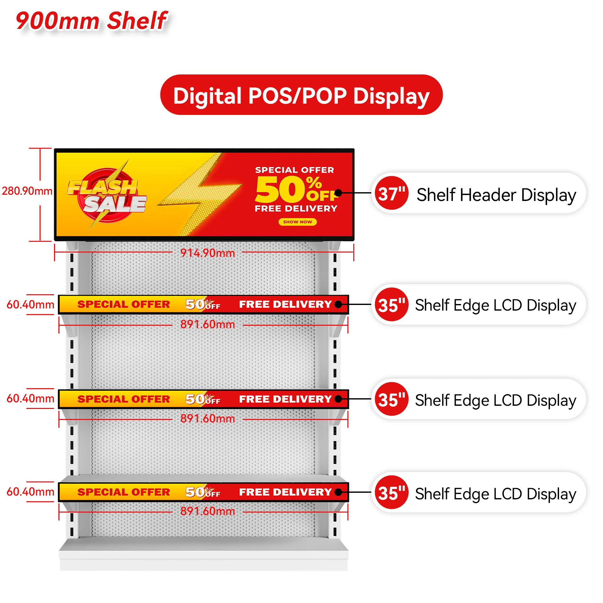 900mm with AI Digital Shelf Displays Solutions